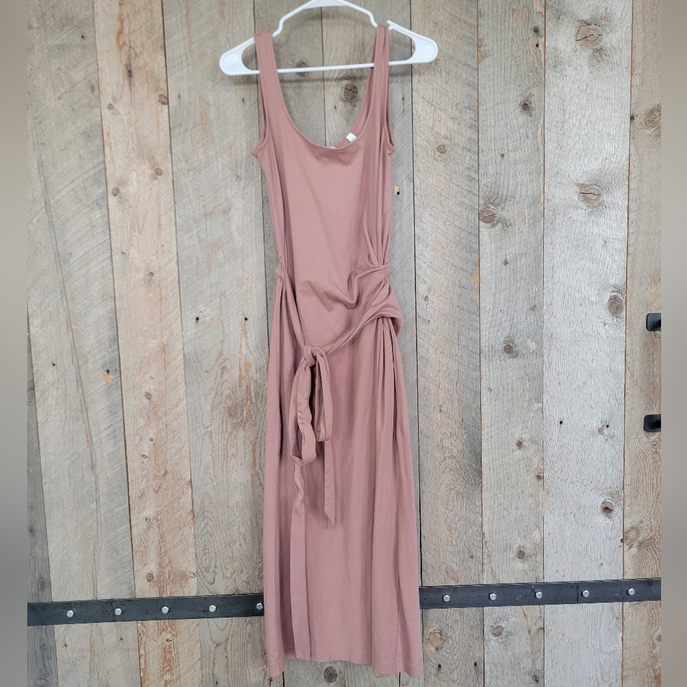 Vince Pima Cotton midi drape waist tie scoop neck M dress dusty rose